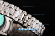 Rolex Day Date Swiss ETA 2836 Automatic Movement Full Steel with Full Diamond and Blue Diamond Markers