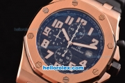 Audemars Piguet Royal Oak Quartz Working Chronograph Movement Rose Gold Case with Black Dial and Strap-White Marking