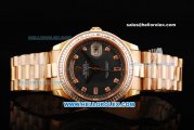 Rolex Day Date II Automatic Movement Full Rose Gold with Diamond Bezel - Diamond Markers and Black MOP Dial