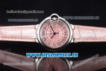 Cartier Ballon Bleu Medium Asia Automatic Steel Case with Pink Dial Roman Numeral Markers and Pink Leather Strap (YF)