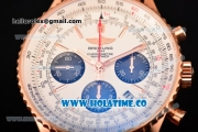 Breitling Navitimer 01 Chrono Swiss Valjoux 7750 Automatic Rose Gold Case with White Dial Brown Leather Strap and Stick Markers - 1:1 Original (JF)