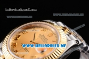 Rolex Datejust II Asia 2813 Automatic Two Tone Case/Bracelet with Yellow Gold Dial and Roman Numeral Markers (BP)