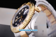 Rolex Yachtmaster Automatic Movement with Black Dial and Round Hour Marker-Two Tone Strap