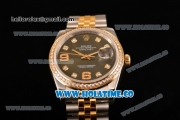 Rolex Datejust Asia Automatic Yellow Gold/Steel Case with Diamonds Bezel Army Green Dial and Diamonds Markers (BP)