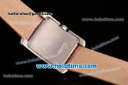 Cariter Tank Anglaise Swiss Quartz Stainless Steel Case with Pink Leather Strap Diamond Bezel and White Dial