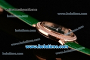 Cartier Ballon Bleu Swiss Quartz Rose Gold Case with Green Leather Strap Diamond Bezel and Green Dial