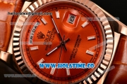 Rolex Day-Date Asia 2813 Automatic Rose Gold Case with Orange Dial Stick Markers and Orange Leather Strap