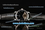 Patek Philippe Grand Complications Chrono Asia HT1035-Tourbillon Automatic Steel Case with Black Leather Bracelet and Black/Silver Dial