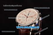 IWC Portuguese Chrono Miyota Quartz Steel Case with Brown Leather Strap White Dial and Arabic Numeral Markers