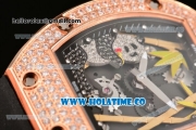 Richard Mille RM026-01 Miyota 6T51 Automatic Diamonds/Rose Gold Case with Diamonds Panda Dial and Black Rubber Strap