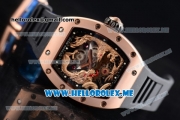 Richard Mille RM 51-01 Tourbillon Tiger and Dragon Asia Manual Winding Rose Gold Case with Seleton Dial and Dot Markers Black Rubber Strap