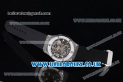 Hublot Classic Fusion Skeleton Asia Automatic Steel Case with Skeleton Dial Diamonds Bezel and Black Rubber Strap