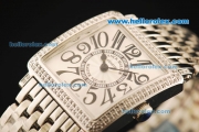 Franck Muller Master Square Swiss Quartz Movement Full Steel with Silver Dial and Diamond Bezel