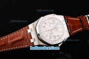 Audemars Piguet Royal Oak Offshore Chronograph Swiss Valjoux 7750 Movement Silver Case with White Dial and Black Numeral Marker-Brown Leather Strap