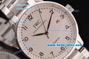 IWC Portuguese 2813 Automatic Steel Case with Silver Numeral Markers Stainless Steel Strap and White Dial