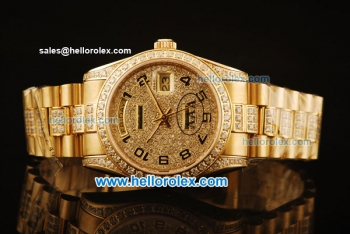 Rolex Day Date Swiss ETA 2836 Automatic Yellow Gold Case with Diamond Dial/Bezel and Gold Diamond Strap