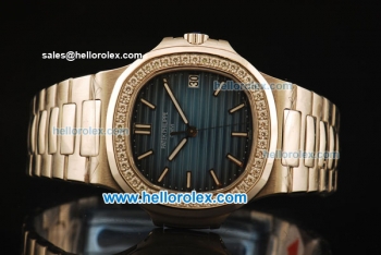 Patek Philippe Nautilus Swiss ETA 2824 Automatic Steel Case with Diamond Bezel and Blue Dial-Steel Strap 1:1 Original