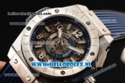 Hublot Big Bang Unico GMT Asia Auto Steel Case with Skeleton Dial and Blue Rubber Strap