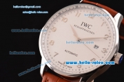 IWC Portuguese 2813 Automatic Steel Case with Silver Numeral Markers Brown Leather Strap and White Dial