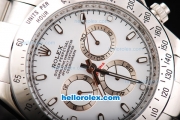 Rolex Daytona II Automatic Movement Silver Case with White Dial and White Stick Marker-SS Strap