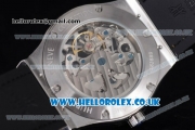 Hublot Classic Fusion Skeleton Asia Automatic Steel Case with Skeleton Dial Diamonds Bezel and Brown Leather Strap