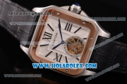 Cartier Santos Tourbillon Asia Automatic Steel Case with White Dial and Rose Gold Bezel - Roman Numeral Markers