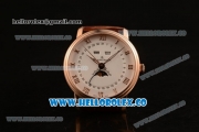 BlancPain Villeret Moonphase & Complete Calendar Miyota 9015 Automatic Rose Gold Case with White Dial Brown Leather Strap and Roman Numeral Markers (AAAF)