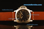 Panerai Luminor Base Vintage 3646 Swiss ETA 6497 Manual Winding Steel Case with Black Dial and Orange Leather Strap