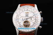 Breitling Navitimer Tourbillon Automatic Movement Silver Case with White Dial and Brown Leather Strap-Stick Markers