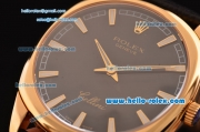 Rolex Cellini Danaos Swiss Quartz Yellow Gold Case with Black Leather Strap Black Dial Stick Markers