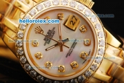 Rolex Datejust Oyster Perpetual Automatic Full Gold with Diamond Bezel and Diamond Markers-White Dial-Lady Size