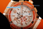 Hublot Big Bang Chronograph Quartz Movement White Dial with Orange Diamond Bezel and Orange Rubber Strap-Lady Size