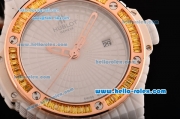 Hublot Big Bang Tutti Frutti Caviar Swiss ETA 2824 Automatic White Ceramic Case with Yellow Leather Strap and Diamond/Rose Gold Bezel - 1:1 Original