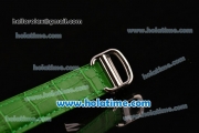 Cartier D'Art Swiss Quartz Steel Case with Roman Numeral Markers Green Leather Bracelet and Green/White Dial