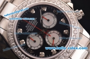 Rolex Daytona Swiss Valjoux 7750-SHG Automatic Steel Case/Strap with Black Dial and Diamond Bezel