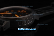 U-Boat Italo Fontana Swiss Valjoux 7750 Automatic Movement PVD Case with Black Dial and Orange Markers-Black Leather Strap