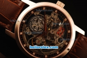 Vacheron Constantin Patrimony Skeleton Automatic Movement Rose Gold Case with Rose Gold Bezel and Brown Leather Strap