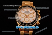 Rolex Daytona Chrono Swiss Valjoux 7750 Automatic Yellow Gold Case/Bracelet with Diamonds Markers White Dial and Ceramic Bezel (BP)