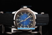 Patek Philippe Nautilus Swiss ETA 2824 Automatic Movement Silver Case with Blue Dial-Green Number Markers and Black Rubber Strap