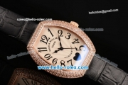 Franck Muller Heart Swiss Quartz Rose Gold Case with Black Leather Strap Diamond Bezel and White Dial - ETA Coating