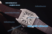 Cartier santos 100 Asia 2813 Automatic with Diamond Bezel and White Dial--Dark Red Leather Strap