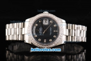 Rolex Day Date II Automatic Movement Full Steel with Diamond Bezel-Diamond Markers and Black MOP Dial