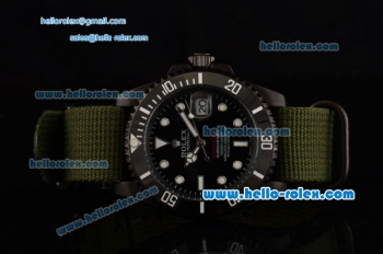 Rolex Submariner Asia 2813 Automatic PVD Case with Green Nylon Strap and Black Dial Stick Markers