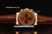 Rolex Daytona Chronograph Swiss Valjoux 7750 Automatic Rose Gold Case and Rose Gold Dial with PVD Bezel-Brown Leather Strap