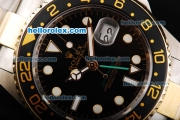 Rolex GMT-Master II Oyster Perpetual Swiss ETA 2836 Automatic Movement Two Tone with Black Bezel and Black Dial