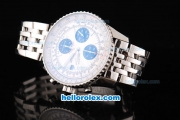 Breitling Navitimer Chronograph Swiss Valjoux 7750 Movement White Dial with Black Subdials and Stick Marker-SS Strap