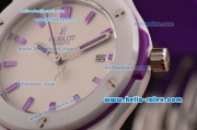 Hublot Classic Fusion Japanese Miyota OS2035 Quartz Ceramic Case with Purple Rubber Strap and White Dial Stick Markers