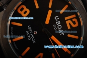 U-Boat Italo Fontana Left Hook Automatic Movement PVD Case with Black Dial and Orange Markers - Black Leather Strap