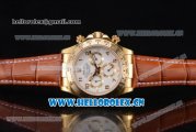 Rolex Daytona Chrono Swiss Valjoux 7750 Automatic Yellow Gold Case with White Dial Arabic Numeral Markers and Brown Leather Strap (BP)