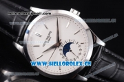 Patek Philippe Complications Miyota 9015 Automatic Steel Case with White Dial Stick Markers and Black Leather Strap